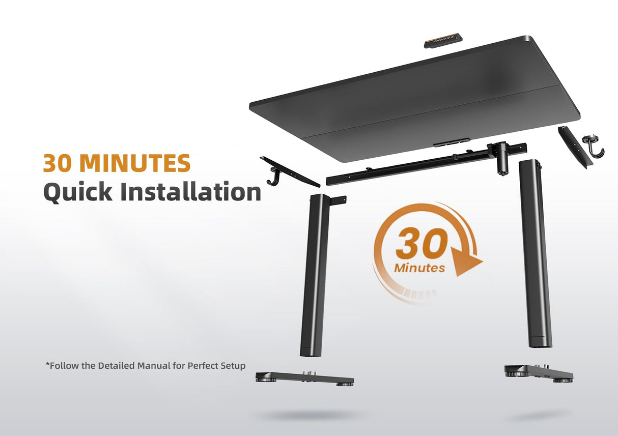 YDN Electric Standing Desk Adjustable Height, 48 x 24 Inches Stand up Desk with Cable Management, Home Office Desks with Splice Board & Black Frame, Black Top YDN