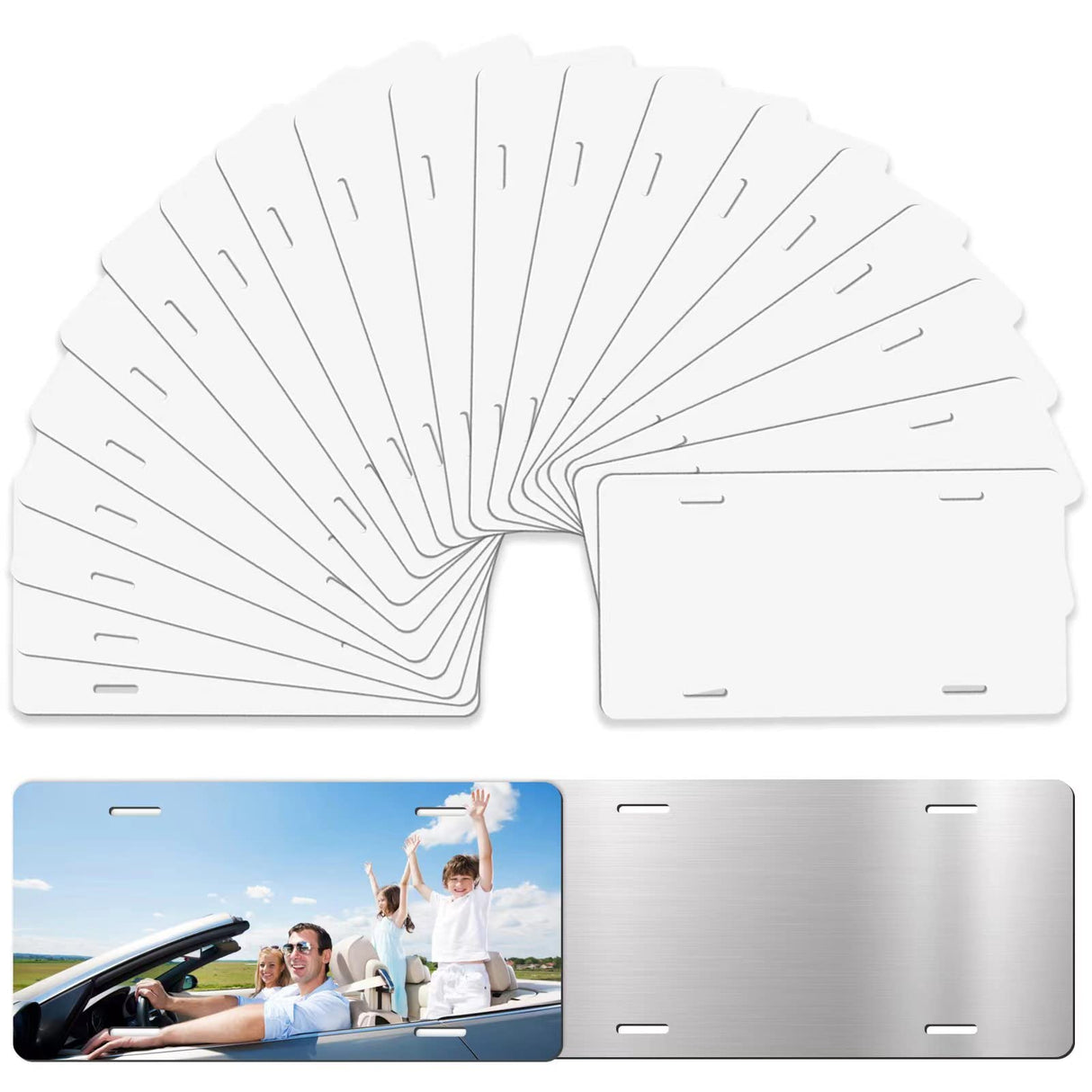 Deekypol 20 Pack Sublimation License Plate Blanks, 0.65mm Sublimation Blank License Plate - Heat Thermal Transfer DIY Metal License Plates Blank for Personalized Design (White) Deekypol