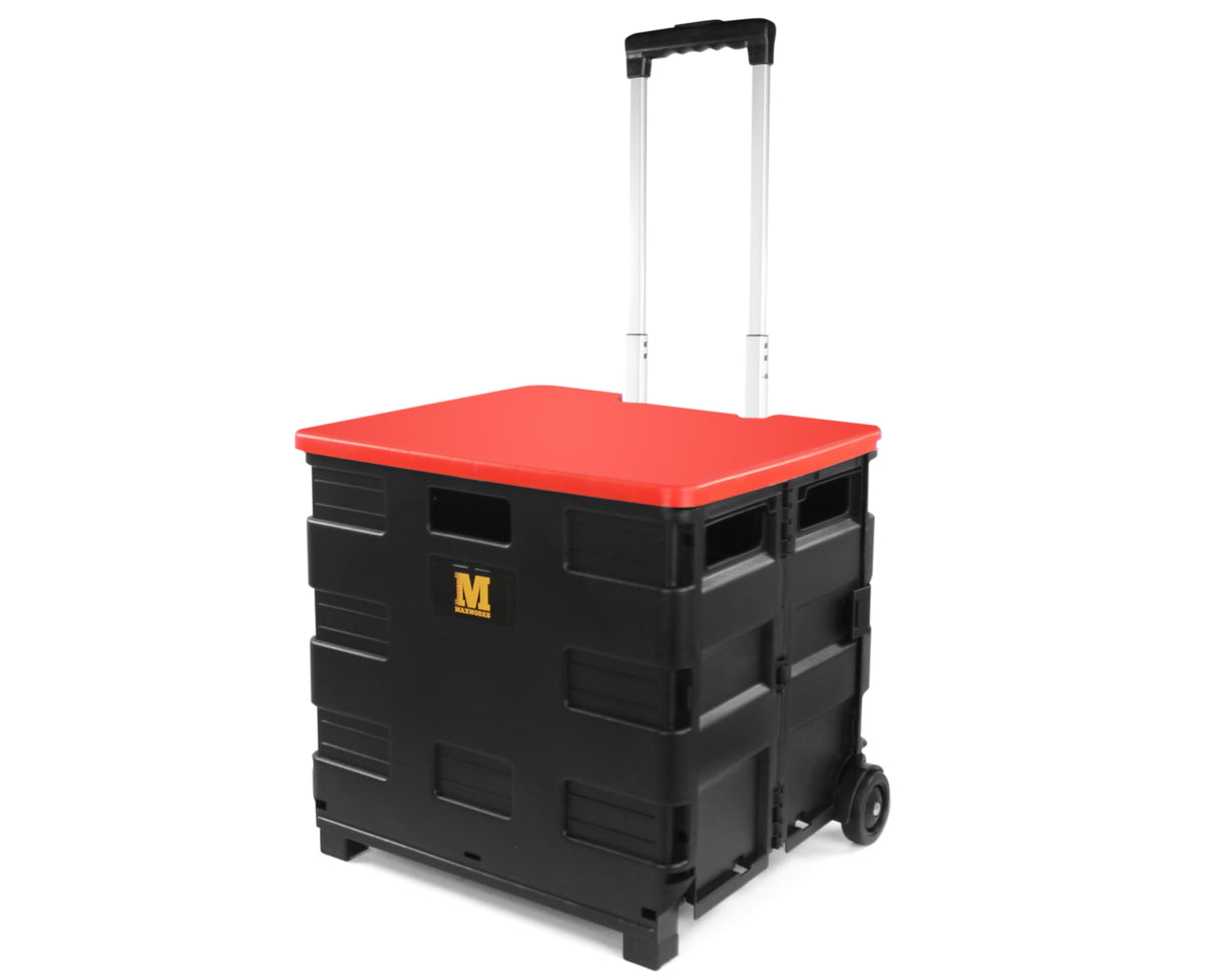 MaxWorks 50919 Collapsible Black Rolling Folding Dolly Grocery Cart - Multi-Functional Teacher Dolly with Extra Storage, Durable Wheels, and Easy-to-Fold Design for Classroom, Office, Shopping MaxWorks