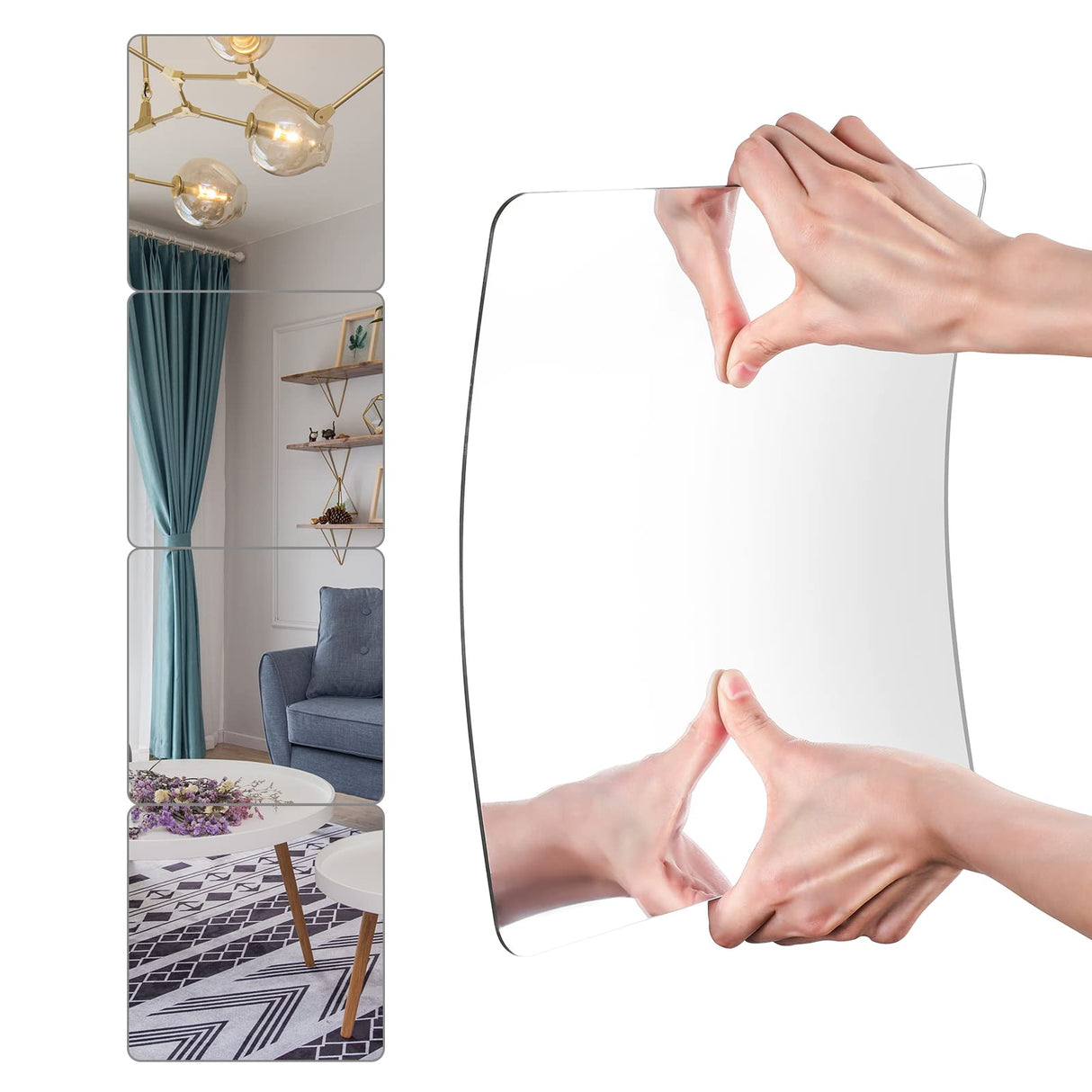 JEOYOO Wall Mirror Full Length, Cheap Over / on Door, Acrylic, shatterproof Mirrors for Home Gym, 8"X8"-4 Pcs, Workout Non Glass Mirrors for Bedroom, Kids JEOYOO