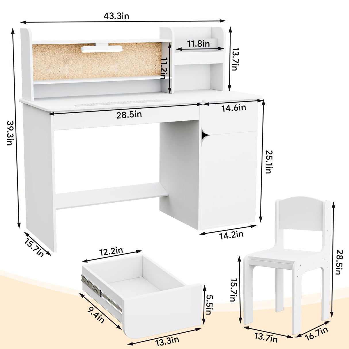 iyrany Kids Desk and Chair Set with Adjustable Desktop – Perfect Study Desk for Kids 5-12 Years Old, Includes Drawers, Cabinet, and Ergonomic Chair iyrany