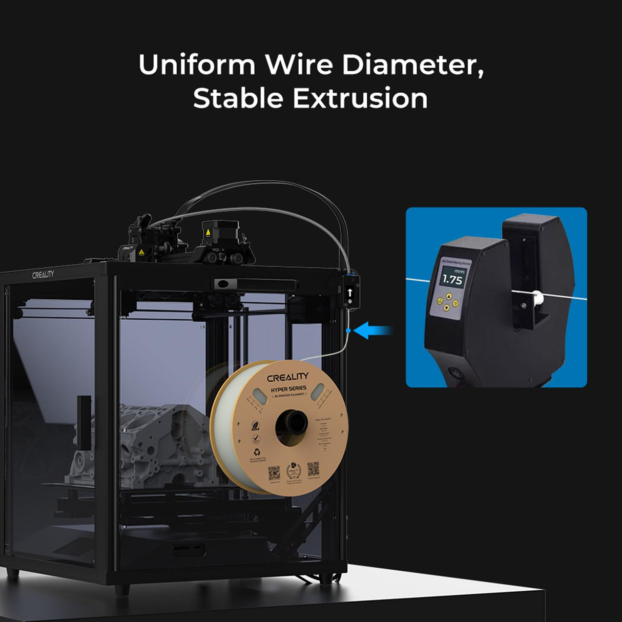 Creality Hyper PLA 3D Printer Filament, PLA Filament 1.75mm, Designed for High Speed 30-600mm/s, Dimensional Accuracy ± 0.03 mm, Fit Most 3D Printers, 1kg Spool (2.2lbs) (PLA-Black) Creality