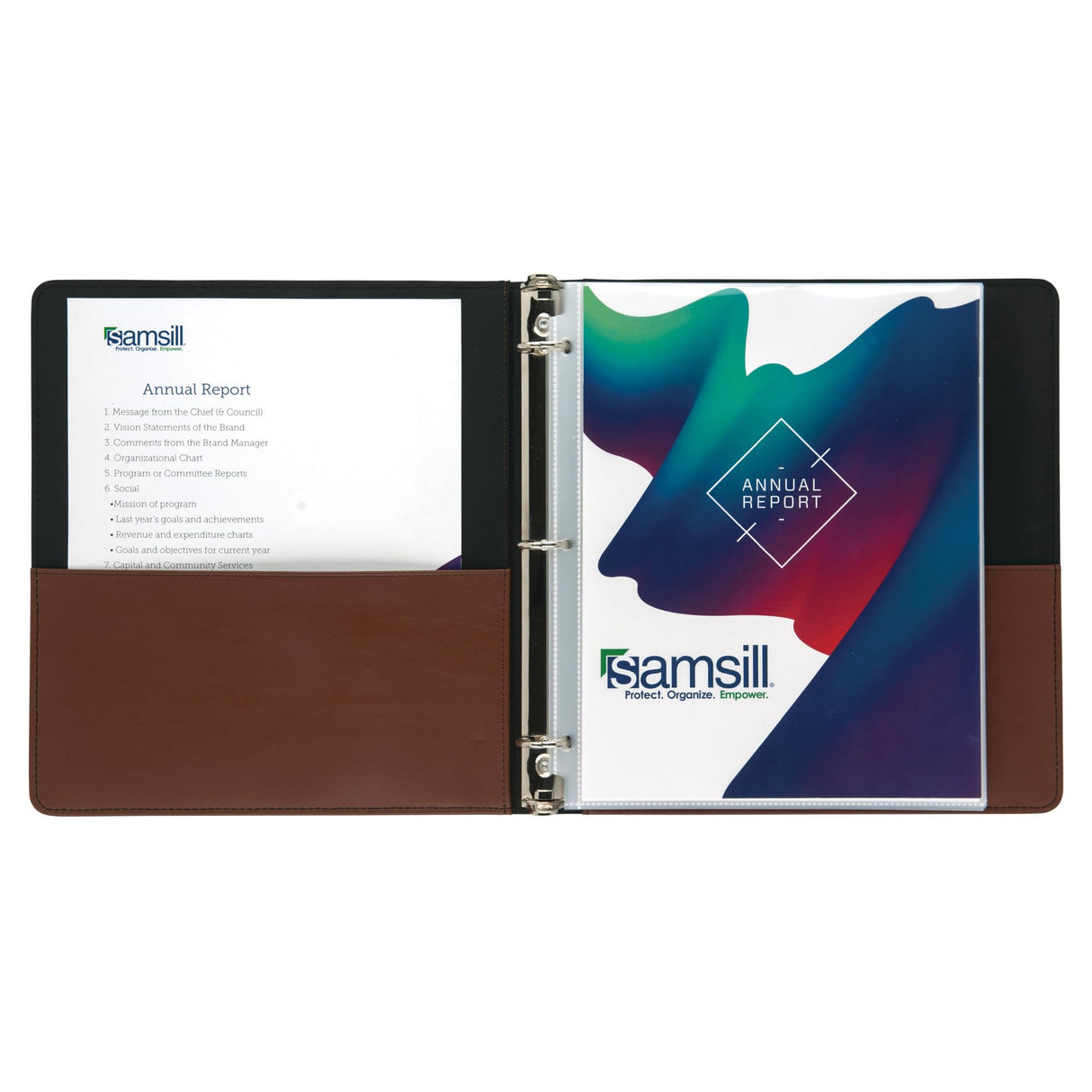 Samsill 1 Inch 3 Ring Binder, Leather, Brown with Contrast Stitching, 8.5X 11 Inch, 3 Rings, Notebook Binder, Portfolio Organizer, Planner, Journal Samsill