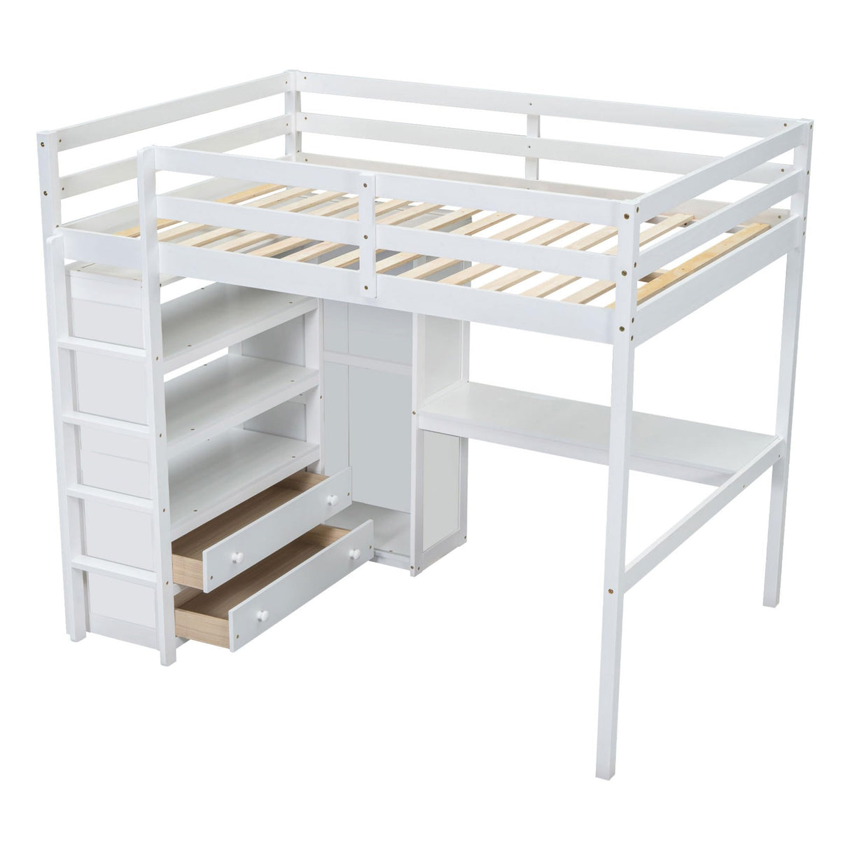 Harper & Bright Designs Full Size Loft Bed with Desk & Wardrobe, Wood Full Loft Bunk Bed with Storage Shelves and Drawers, No Box Spring Needed,White Harper & Bright Designs