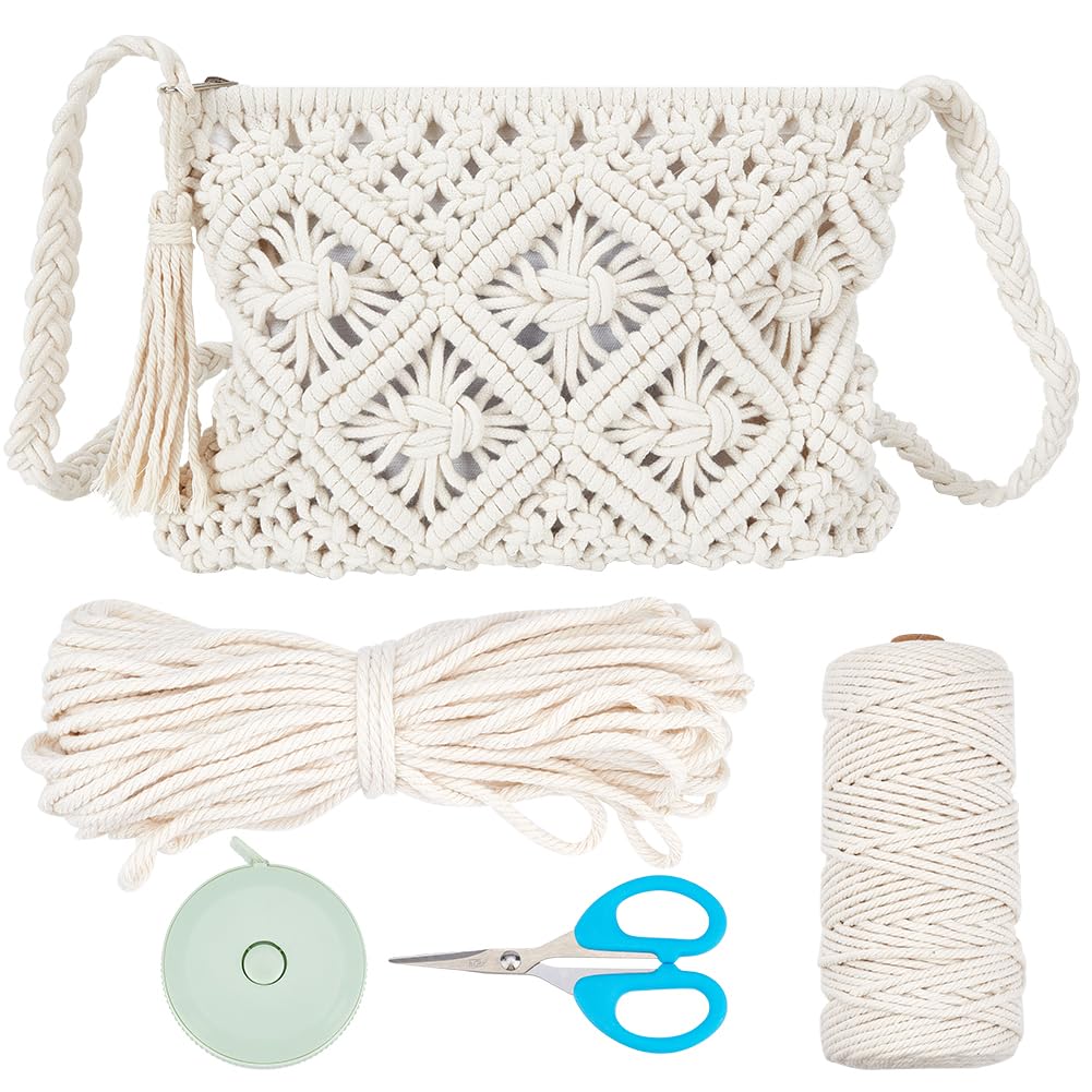 WEBEEDY Macrame Bag DIY Kit Bohemian Shoulder Bag Macrame Purse Set with Instruction for Adults Beginners, Includes Macrame Cord,Crochet Bags for Women Holiday Beach Christmas Decor Gift,10.4x8inch WEBEEDY