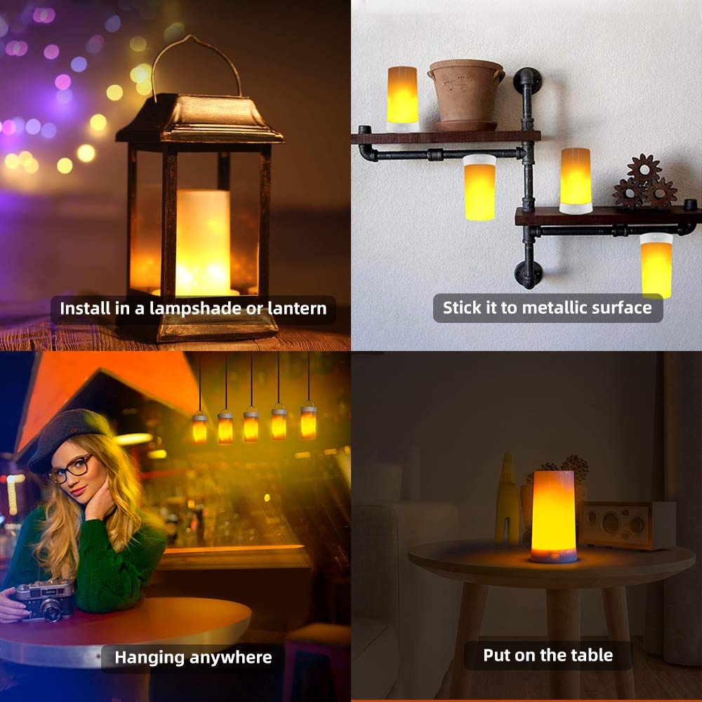 PDGROW LED Flame Lights with Remote Timer, Flame Lamp 4 Modes USB Rechargeable Fire Lights Indoor Campfire Outdoor Decorative Lantern Hanging Lamps Fireplace Romantic Light for Home Party Camping Bar PDGROW