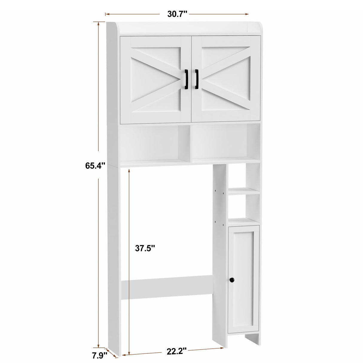 Homhedy Over The Toilet Storage Cabinet with 2 Barn Door and Toilet Paper Holder Stand, FreeStanding Toilet Shelf Space Saver, for Bathroom, Restroom, Laundry, White Homhedy