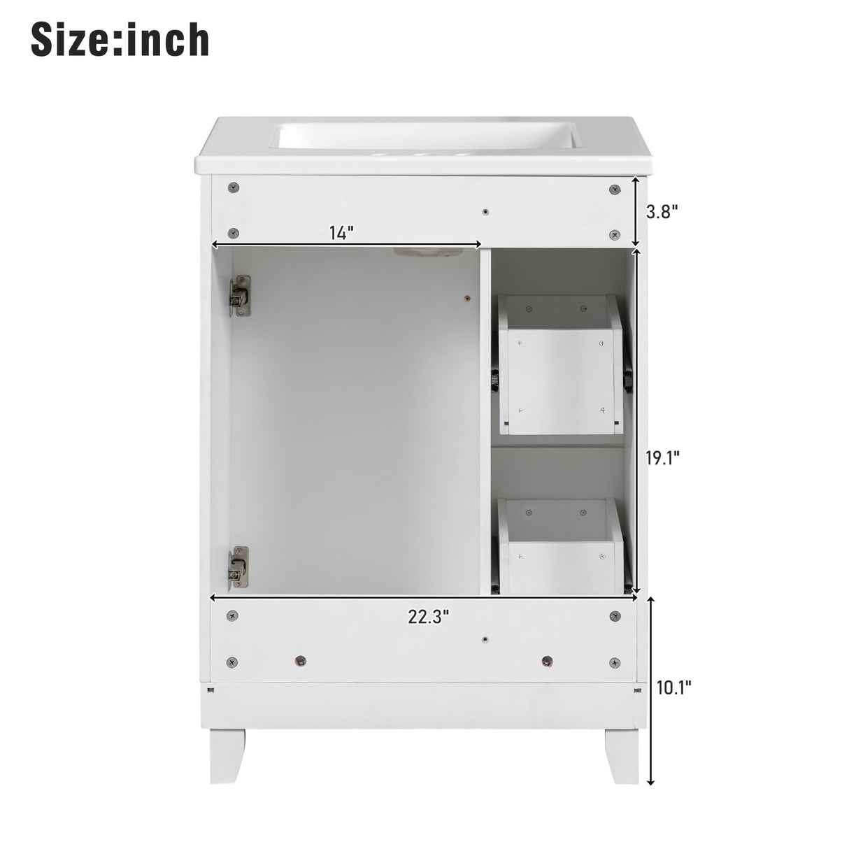 Harper & Bright Designs 24" Bathroom Vanity with Sink, Free Standing Single Basin Vanity Set with Two Drawers and One Door, Modern Wooden Bathroom Cabinet with Ceramic Basin for Bathroom, White Harper & Bright Designs