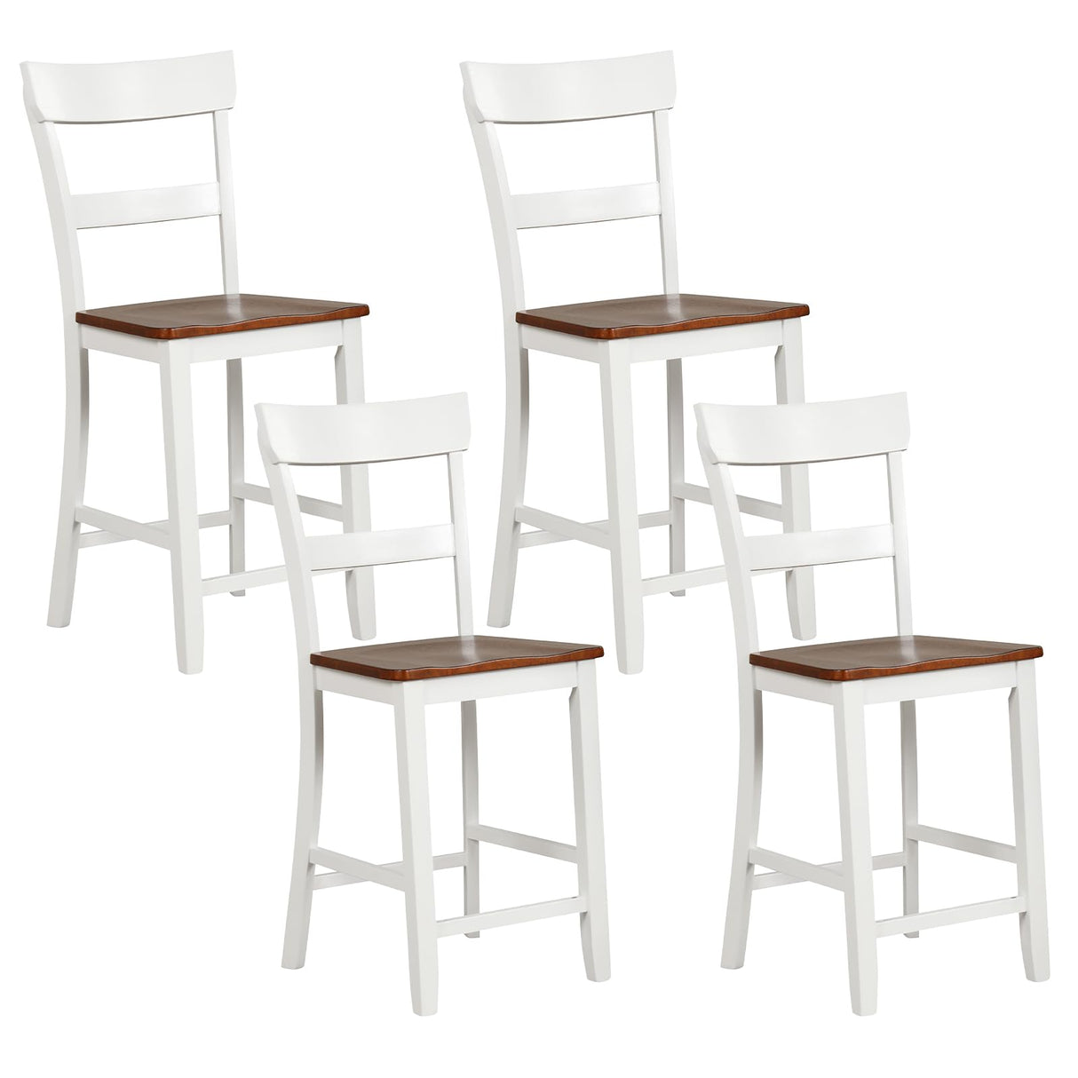 Giantex 24.5" Farmhouse Wooden Bar Stools Set of 4 with Ergonomic Backrest and Footrest Giantex