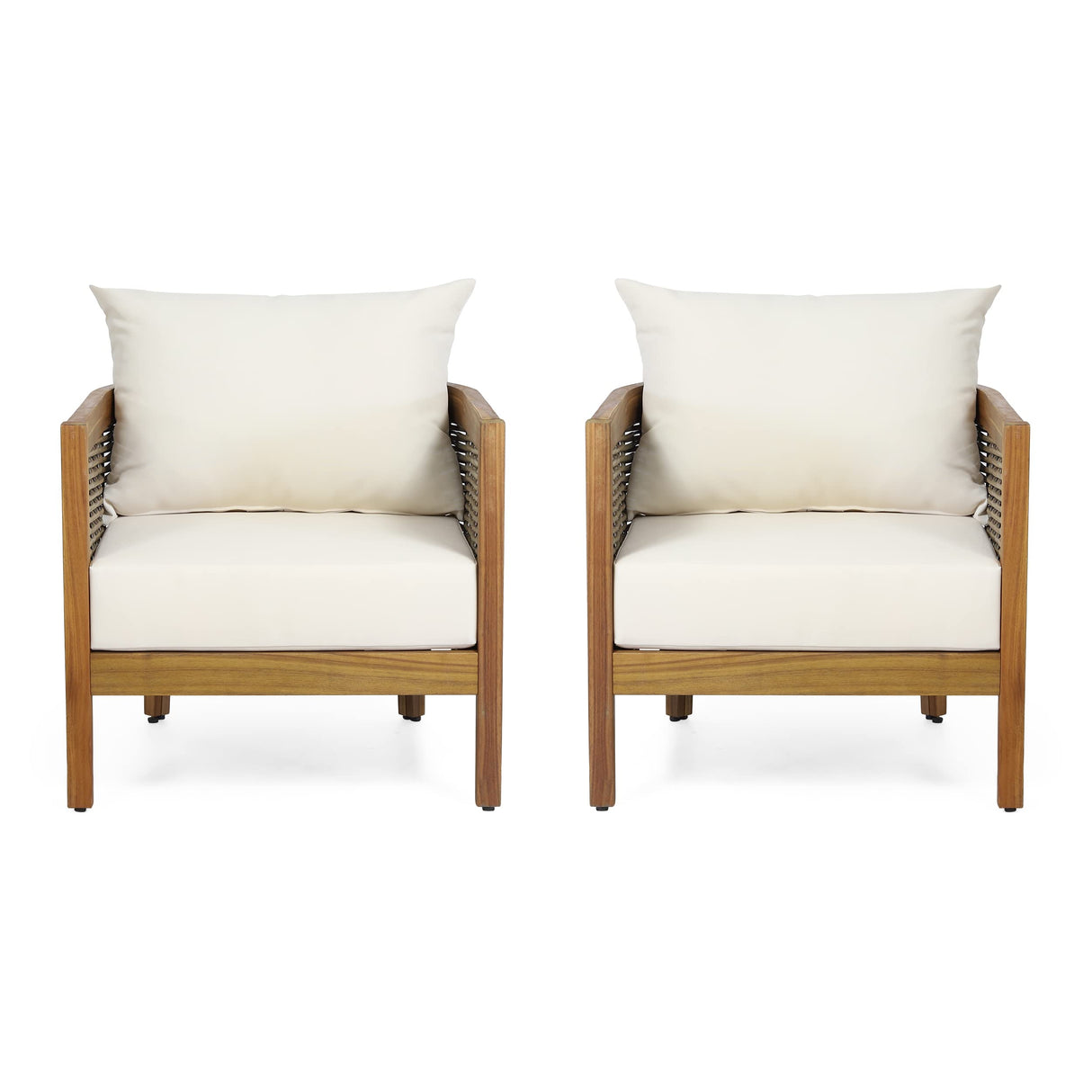 Christopher Knight Home Burchett Outdoor Acacia Wood Club Chairs with Cushions, Beige, Brown Christopher Knight Home