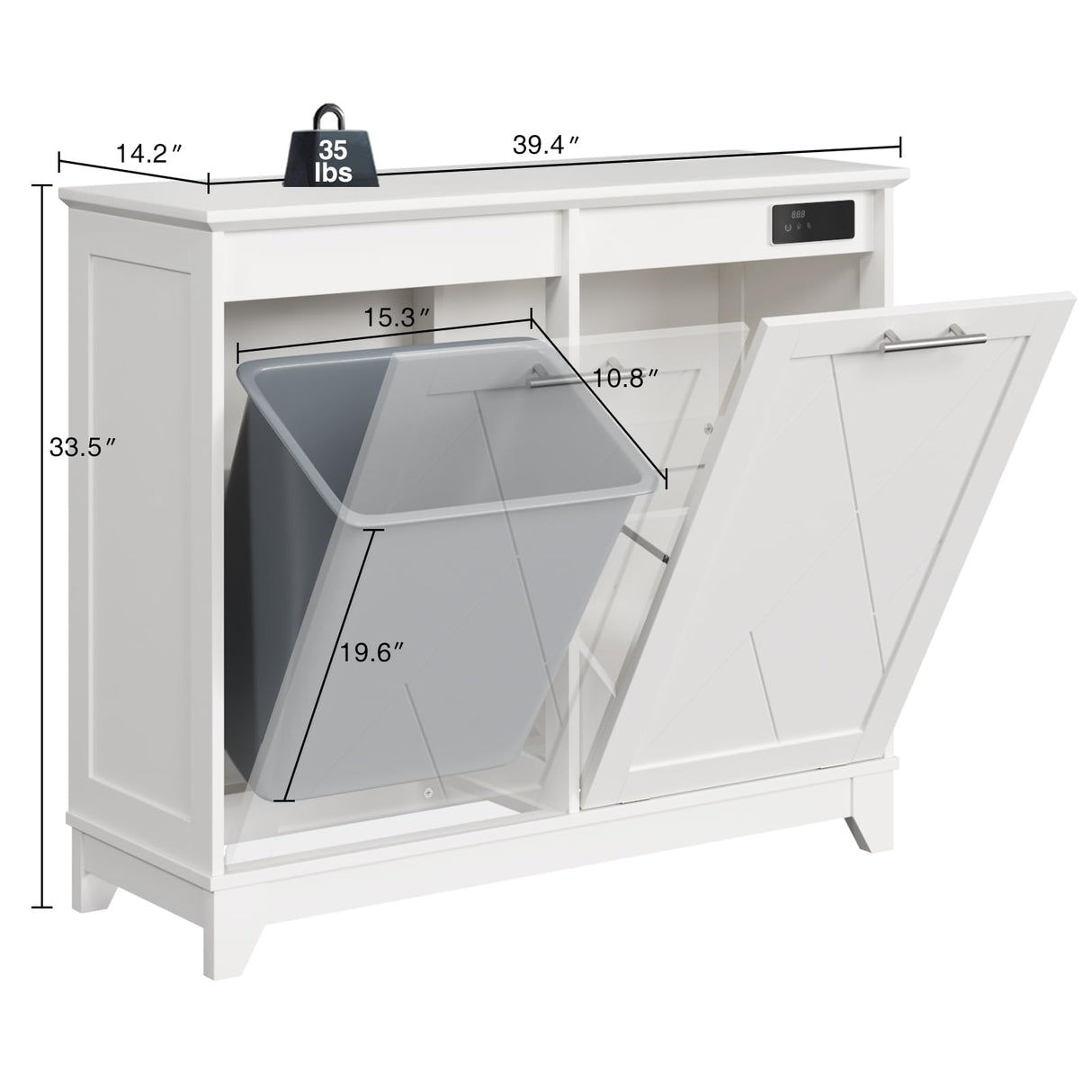 FiveWillowise Tilt Out Trash Cabinet, Kitchen Trash Can Cabinet w/Negative ion and deodorizing Function, Dog Proof 20 Gallon Garbage Can Cabinet for Kitchen, Bathroom, Living Room, White FiveWillowise