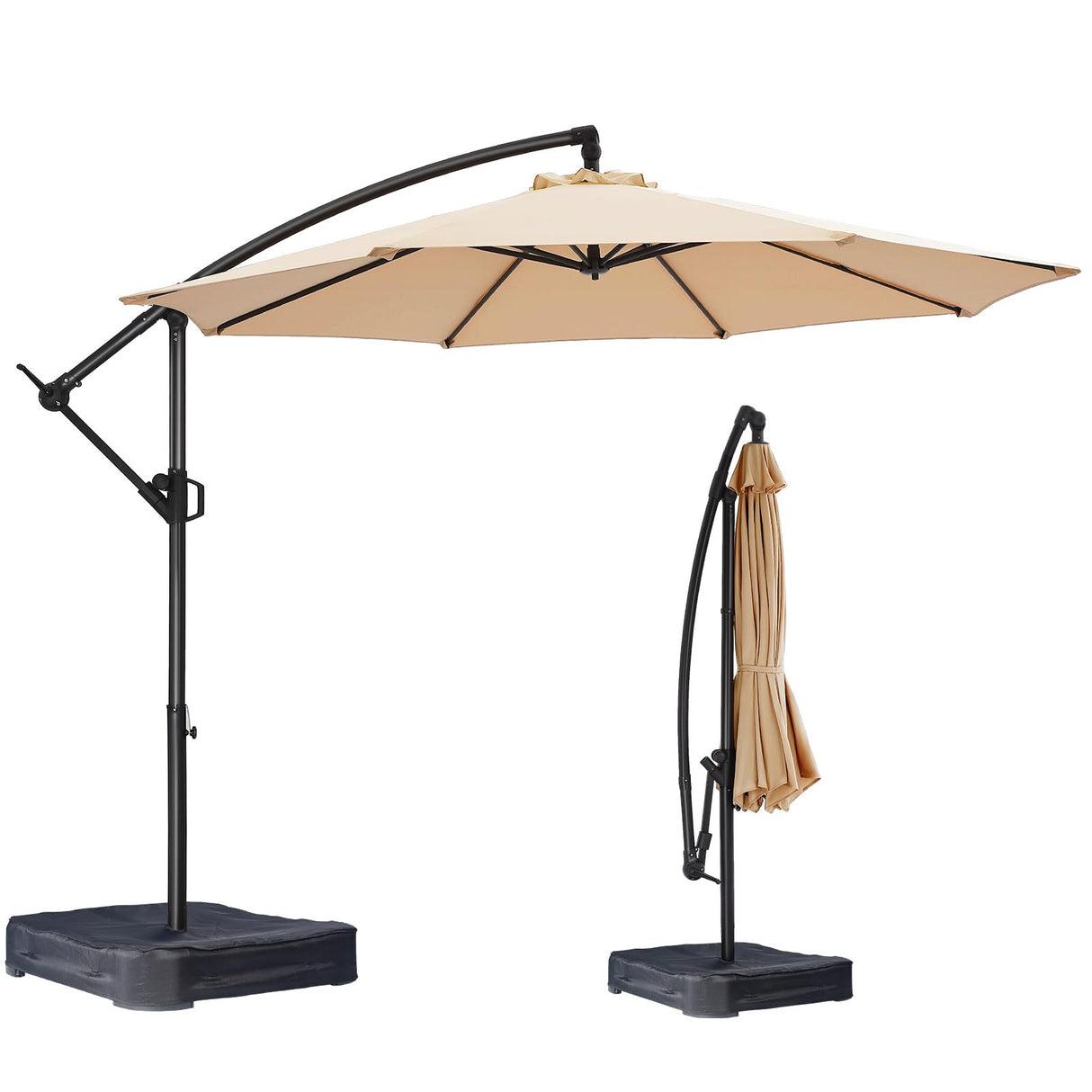 HOMSHADE 10ft Offset Patio Umbrella with Base Included, Cantilever Offset Hanging Patio Outdoor Market Umbrella UPF50+ UV Protection with Easy Tilt and Crank for Pool Deck and Garden (Beige) HOMSHADE
