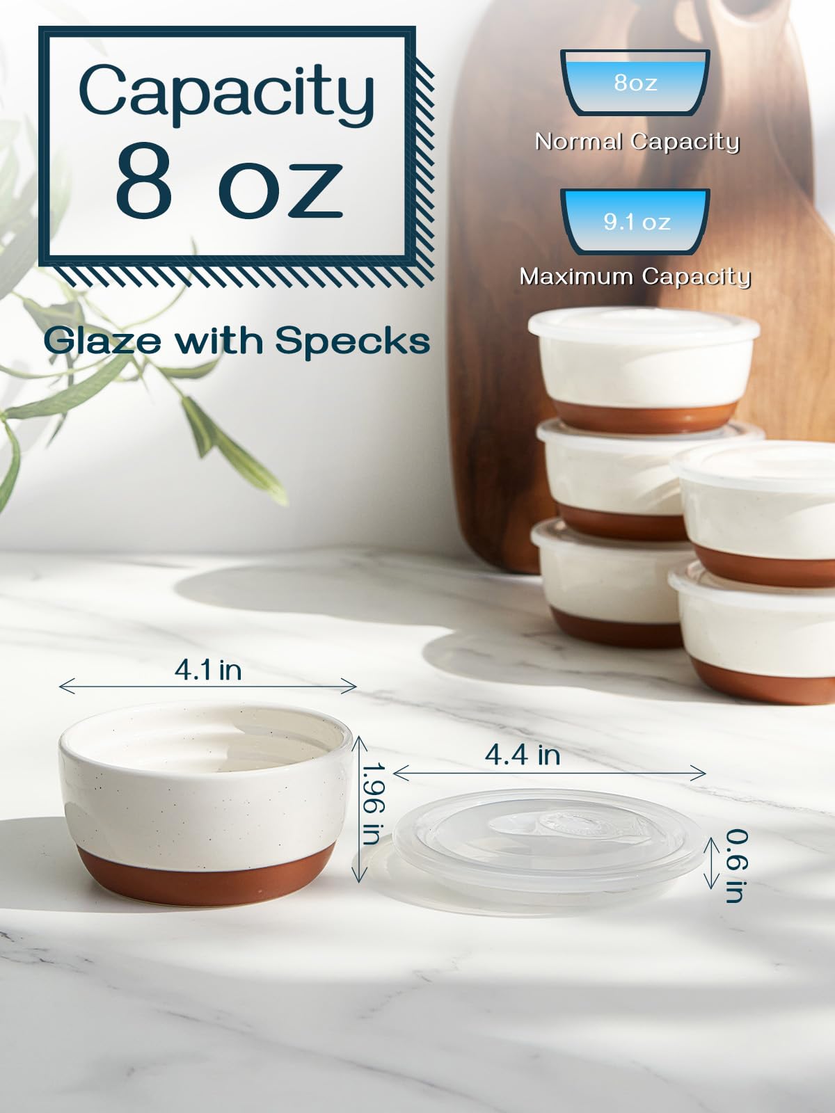 DOWAN 8 oz Ramekins with Lids Oven Safe for Creme Brulee Souffle, Porcelain Ramekins for Baking, Small Bowls Set of 6, Glaze with Specks DOWAN