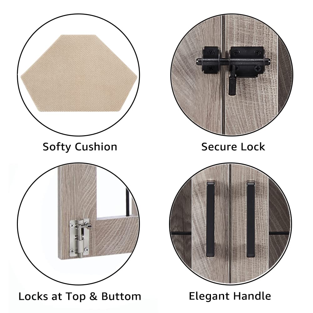 beeNbkks Furniture Dog Crate Corner, Dog Kennel Corner Wooden End Table with Cushion, Indoor Pet Crates Corner Side Table for Dogs, Wide Top Perfect for Limited Room(Large, Weathered Gray) beeNbkks