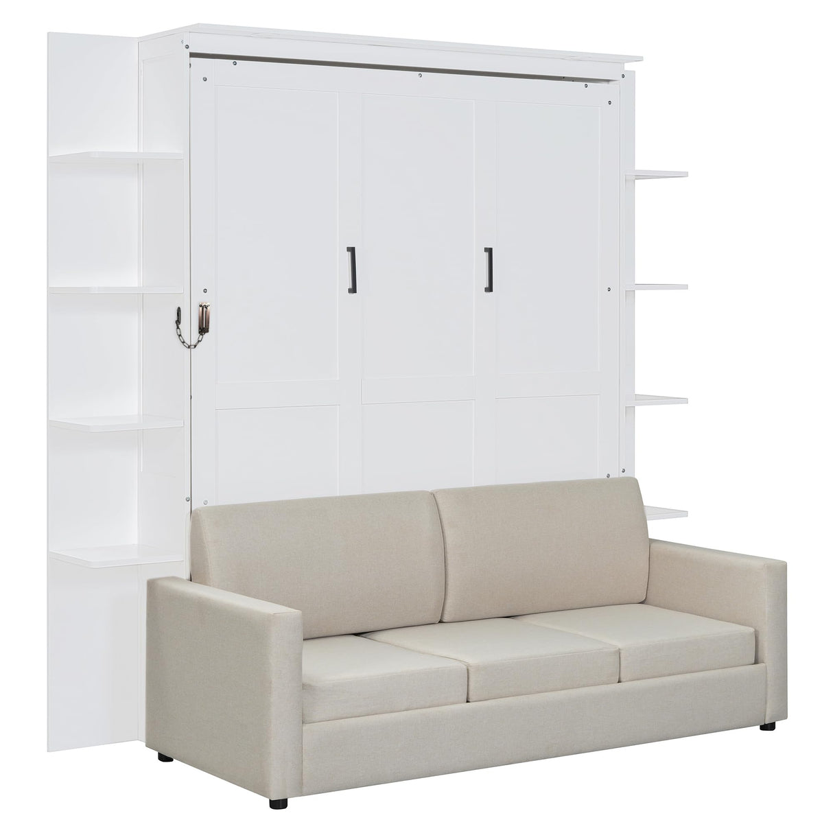 Polibi Queen Size Murphy Bed - Multi-Functional Wall Bed with Sofa Cushion, Folds into Cabinet, Ideal for Guest Room/Home Office/Gym, White Polibi