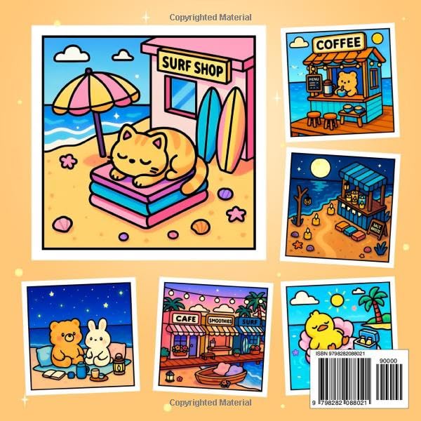 Cozy Beach: Coloring Book for Adults and Teens Featuring Cute Beach Designs For Relaxation (Comfy Cozy Coloring Books) WoodArtSupply