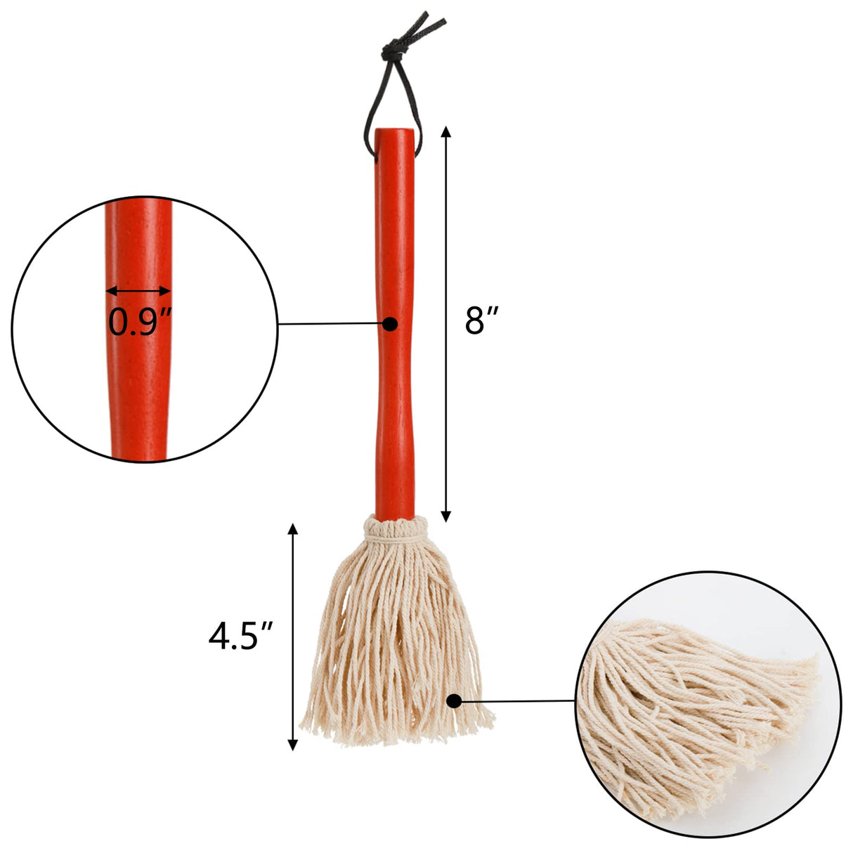 Hedume 6 Pack 12" BBQ Sauce Basting Mops, Roasting or Grilling Basting Mop, Cotton Fiber Head and Hardwood Handle, Grill Basting Mop for Barbeque, Marinade, Smoking Steak or Glazing Hedume
