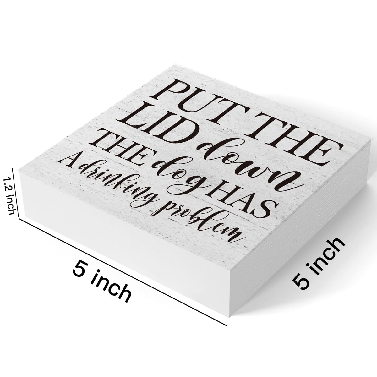 mmiishe Put the Lid Down the Dog Has a Drinking Problem Wooden Box Sign Decorative Funny Bathroom Wood Box Sign Home Decor Rustic Farmhouse Square Desk Decor Sign for Shelf 5 x 5 Inches mmiishe