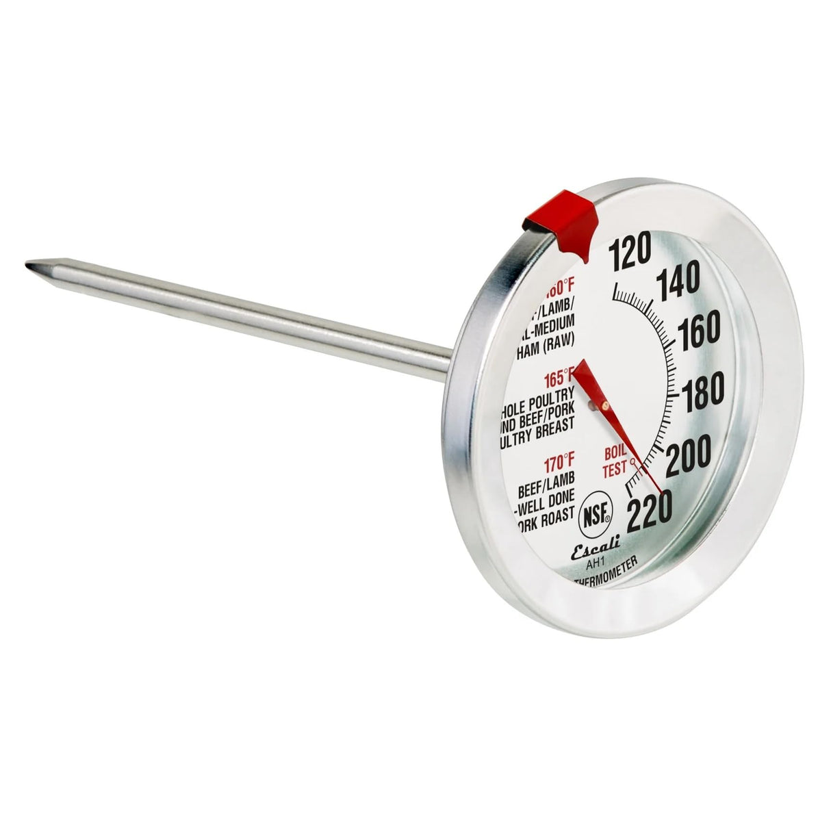 Escali AH1 Stainless Steel Oven Safe Meat Thermometer, Extra Large 2.5-inches Dial, Temperature Labeled for Beef, Poultry, Pork, and Veal Silver NSF Certified Escali