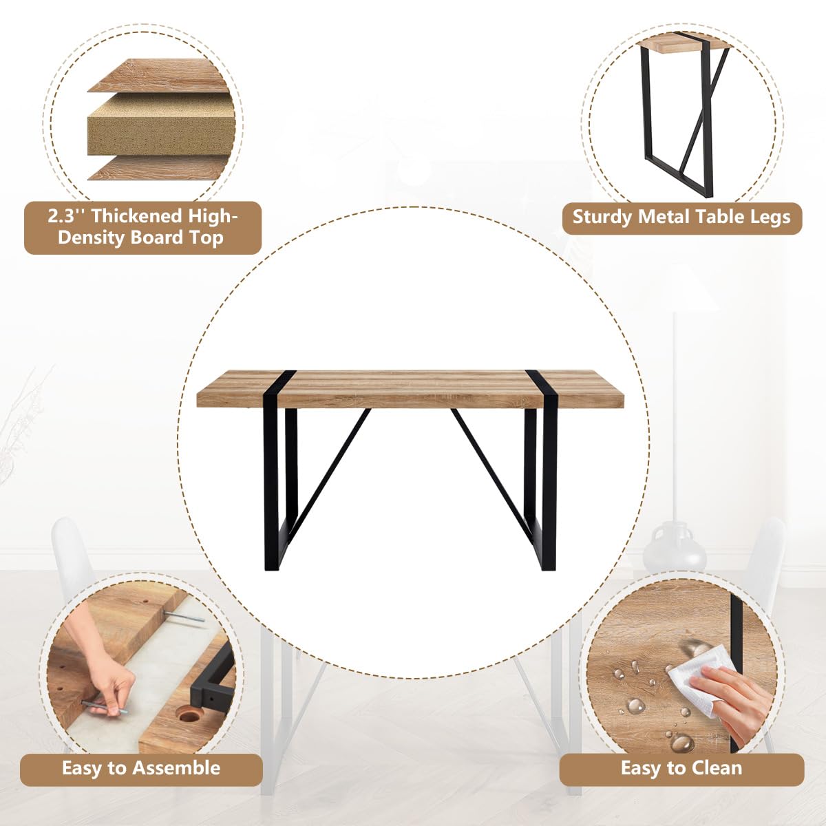 UELKS Dining Table Set for 8,9 Piece Dining Table Set,71'' Kitchen Table and Suede Nap Fabic Chairs Set of 8,for Kitchen Dining Room UELKS