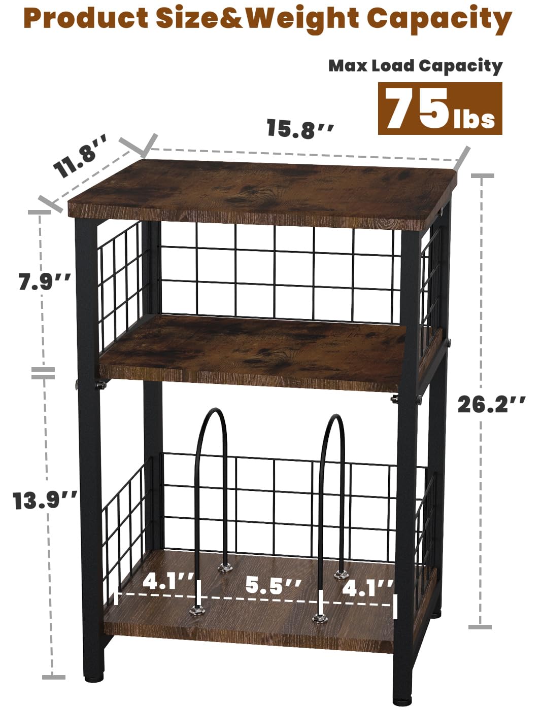 Tuohours Record Player Stand, 3 Tier End Table with Double Layer Iron Wire Mesh Turntable Stand Vinyl Record Table Storage Up to 100 Albums, Nightstand Small Side Table for Living Room Bedroom, Black Tuohours