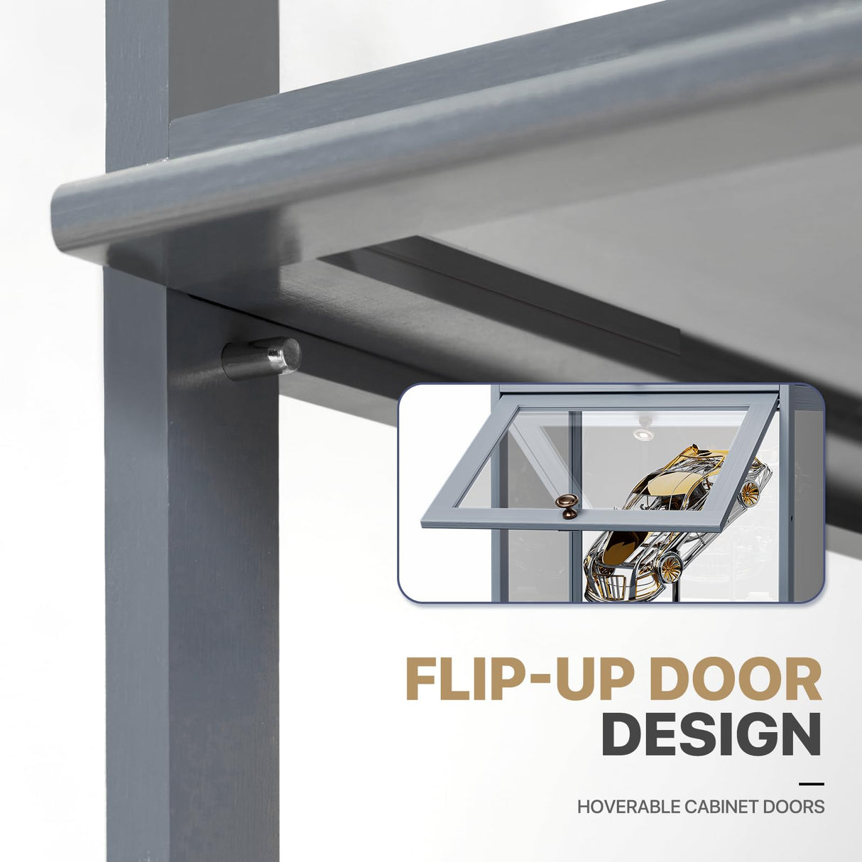 MoNiBloom 68" Tall Slim Narrow Clear Display Cabinet with Acrylic Door Curio Cabinet Display Case Corner Shelves Collection Display Case, Gray MoNiBloom