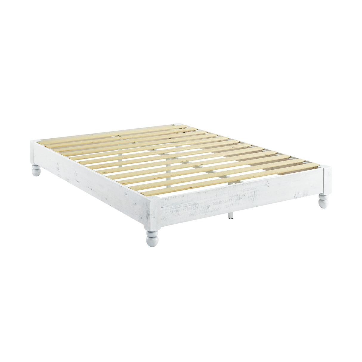 MUSEHOMEINC Solid Wood Platform Bed Frame Rustic Style,Mattress Foundation(no boxspring Needed), White Washed Finish,Full MUSEHOMEINC