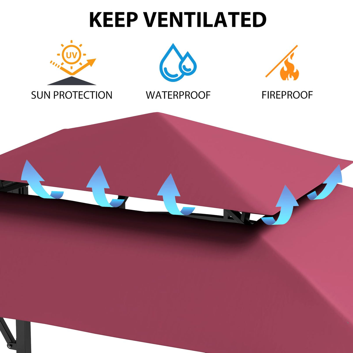 5 * 8FT Outdoor BBQ Grill Patio Canopy with Extra Shadow&Dual Side Awnings, Double Tiered BBQ Gazebo with 2 Side Shelves, Heavy-Duty Steel Frame, LED Light,fit for Barbecue and Picnic (Claret) Knowfunn