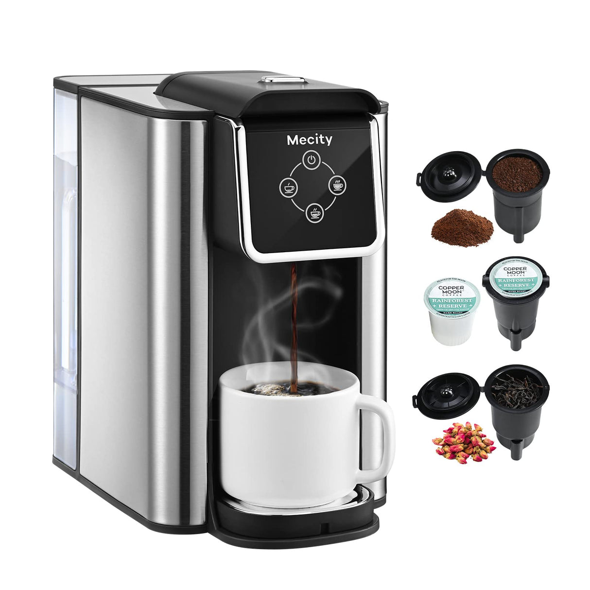 Mecity Coffee Maker 3 in 1 Single Serve Coffee Machine, Compatible with K cup Capsules, Instant Coffee Pot, Tea maker, 6,8,10 Oz Cup, Removable 50 Oz Water Reservoir, 120V 1150W Mecity