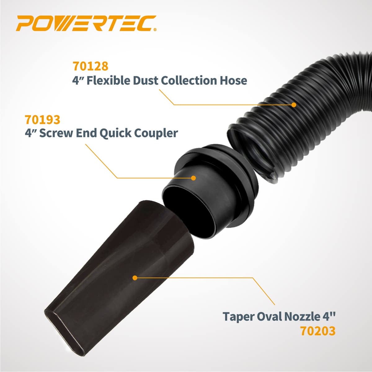 POWERTEC 4'' x 36" Dust Collection Hose, Flexible 4 Inch Dust Collector Hose for Table Saw, Drill Press, Woodworking and Wood Shop Dust Collection System (70128V) POWERTEC