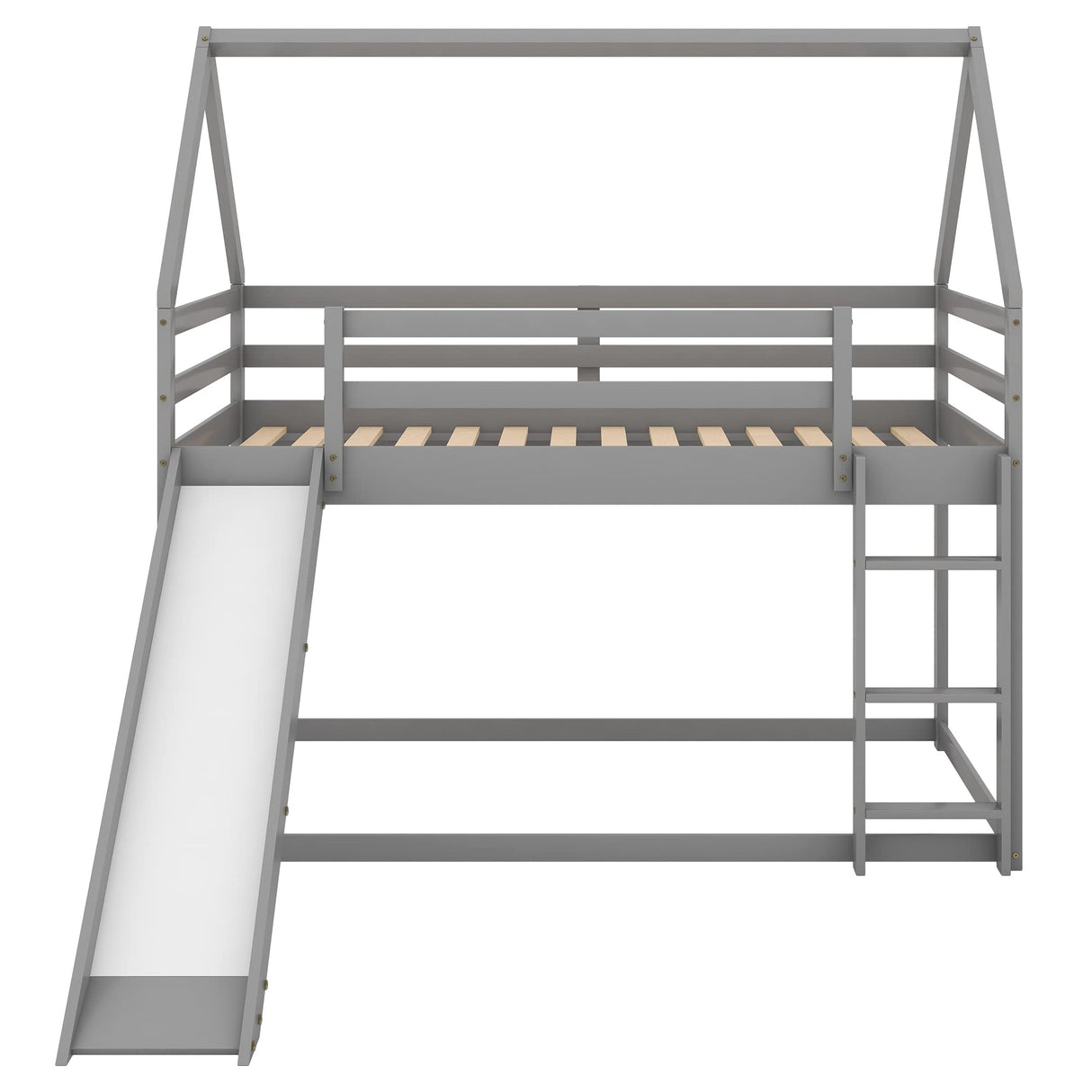 Harper & Bright Designs Twin Bunk Beds for Kids,Wood House Bunk Bed Twin Over Twin,Kids Bunk Bed with Slide and Roof for Girls Boys,Grey Harper & Bright Designs