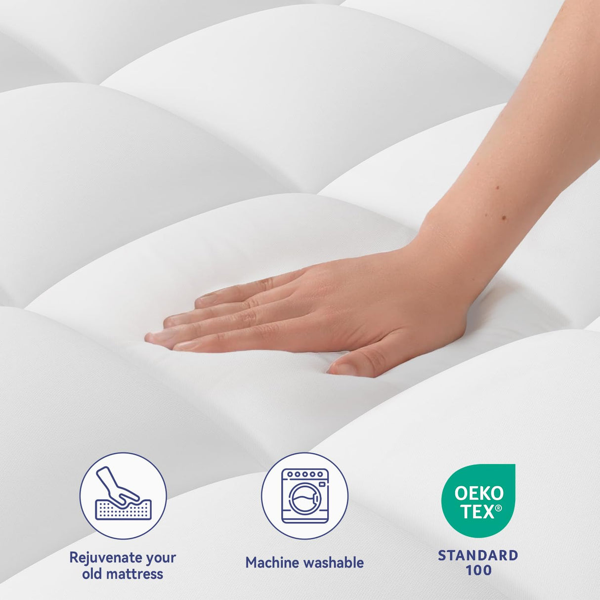 ELEMUSE Queen Mattress Topper for Back Pain, Extra Thick Mattress Pad Cover, Plush Soft Pillowtop with Elastic Deep Pocket, Overfilled Down Alternative Filling ELEMUSE