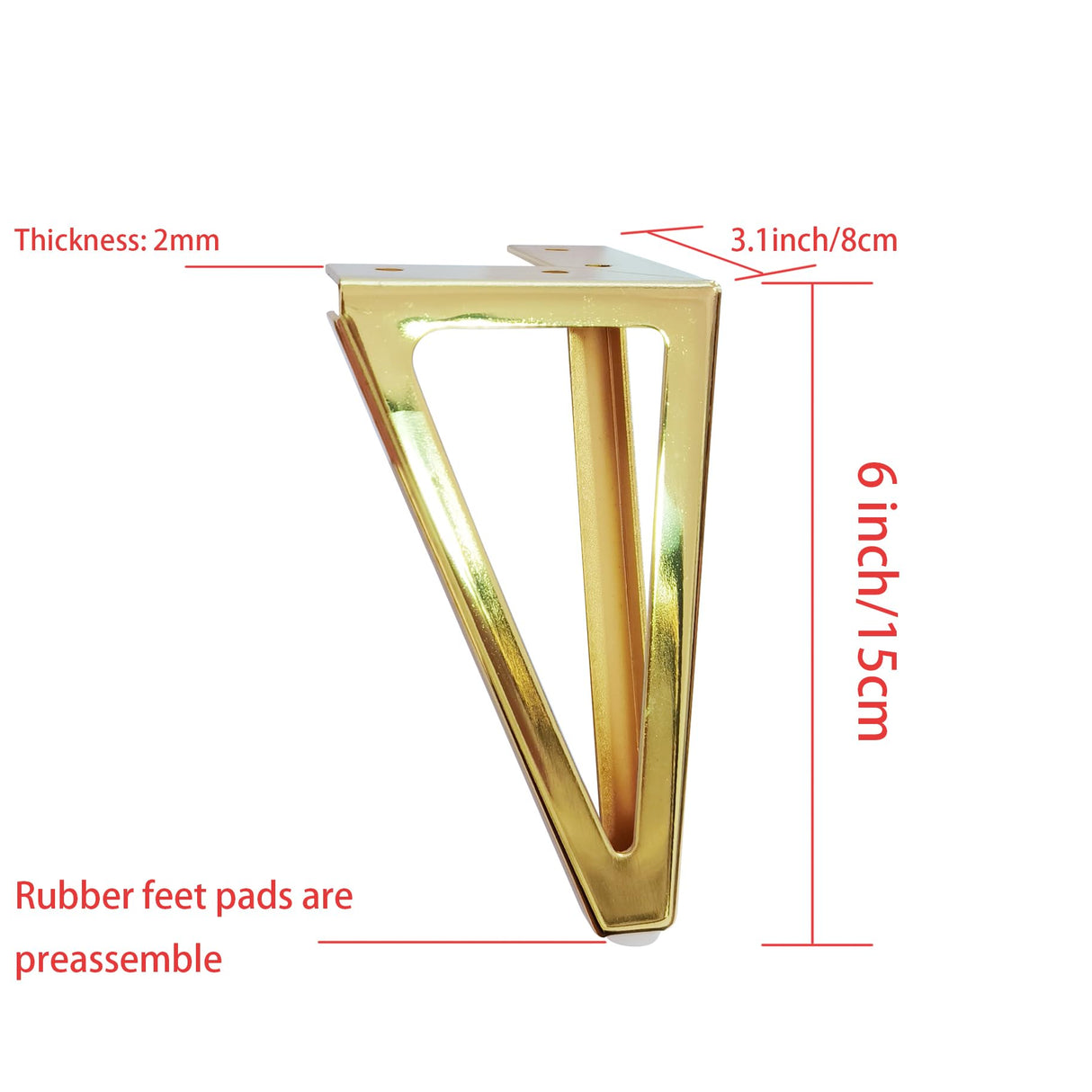 Hyever 6 Inch Gold Furniture Legs Heavy Duty Metal Furniture Feet, Golden Sofa/Cabinet/Table Legs 4Pcs, 6 Inch Cabinet Legs Set of 4,Couch Feet Replacement for Cabinet Dresser (Gold) Hyever