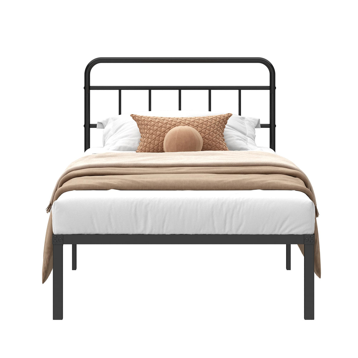 Kujielan 12 inches Twin Size Bed Frame with Minimalist headboard,Metal Platform Base with Strong Metal Slats,Mattress Foundation for Under Bed Storage,Easy Assembly,Black Kujielan