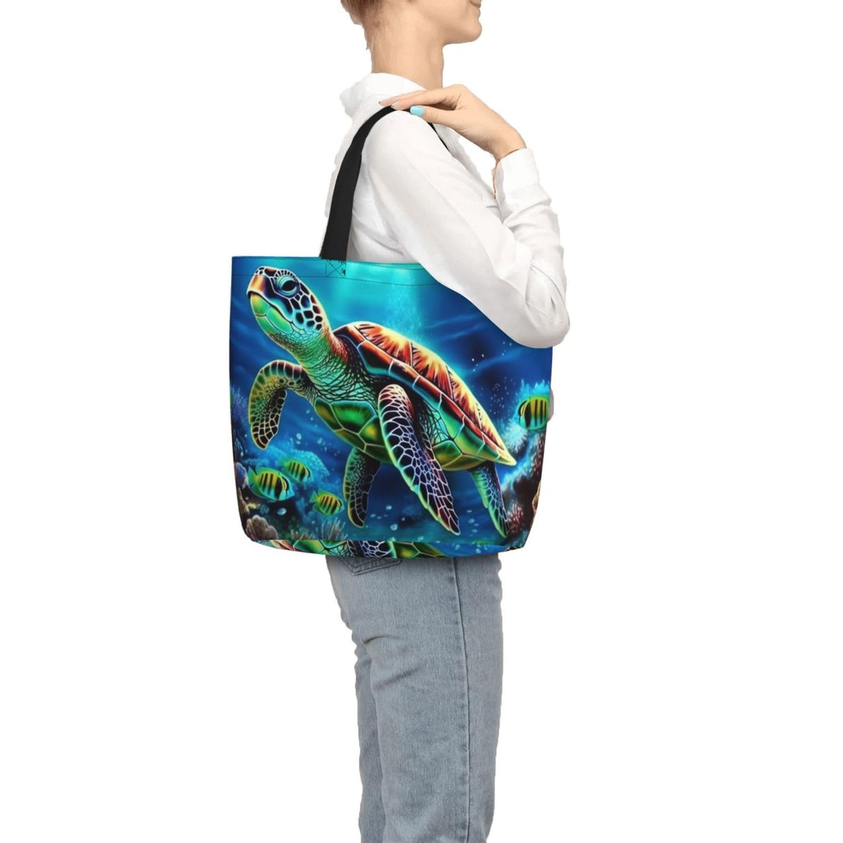 FHEDVBN Sea Turtles Diamond Painting Tote Bags for Women Canvas Tote Purse Large Shoulder Bag Aesthetic Shopping Bags Reusable Grocery Bag Hobo Bags Casual Handbags, Top Zipper Closure FHEDVBN