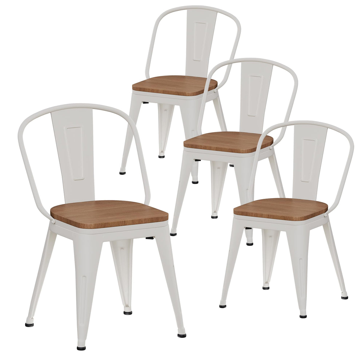 Alunaune 18inch Metal Dining Chair Set of 4 High Back Classic Chic Iron Farmhouse Chairs Industrial Stackable Coffee Stools Bistro Cafe Side Barstools Wood Seat-White Alunaune