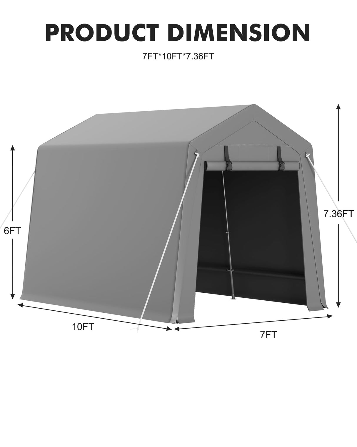 7 x 10 ft Portable Carport, Storage Shed with Heavy Duty Waterproof Tarp & 2 Roll-Up Zipper Doors, Ideal Tent for Motorcycles, Bikes, Garden Tools, and Firewood Hipicute