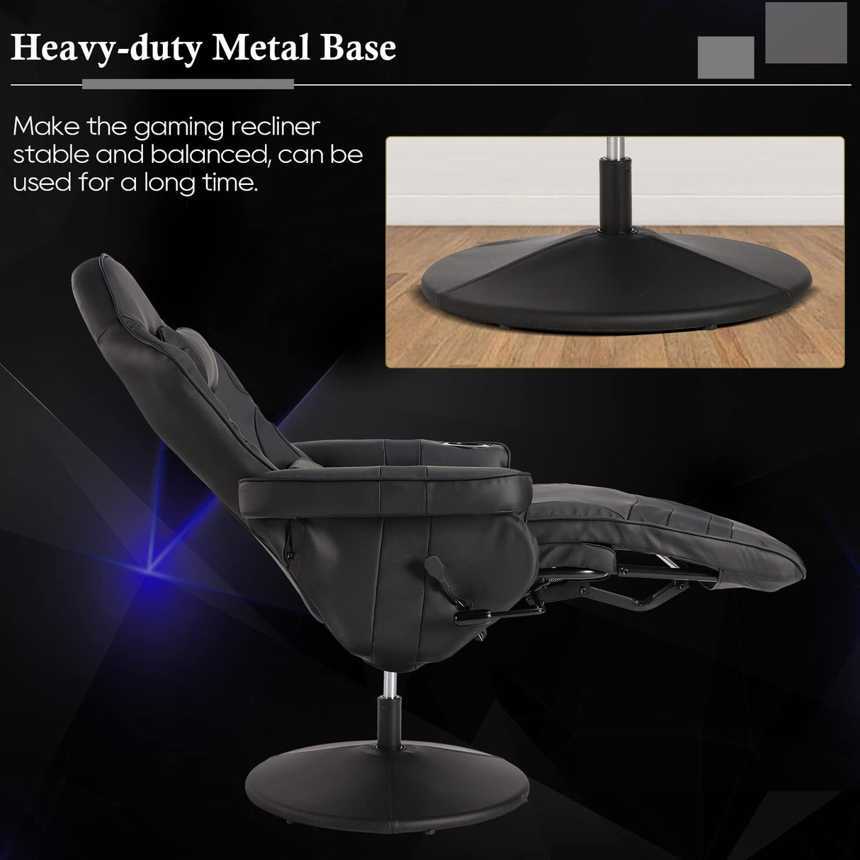 Consofa Gaming Chair, Reclining Gaming Chair with Footrest, PU Leather Massage Video Gaming Recliner Chair w/Adjustable Height, Swivel Gaming Chair with Lumbar Support, Side Pouch (Black) Consofa