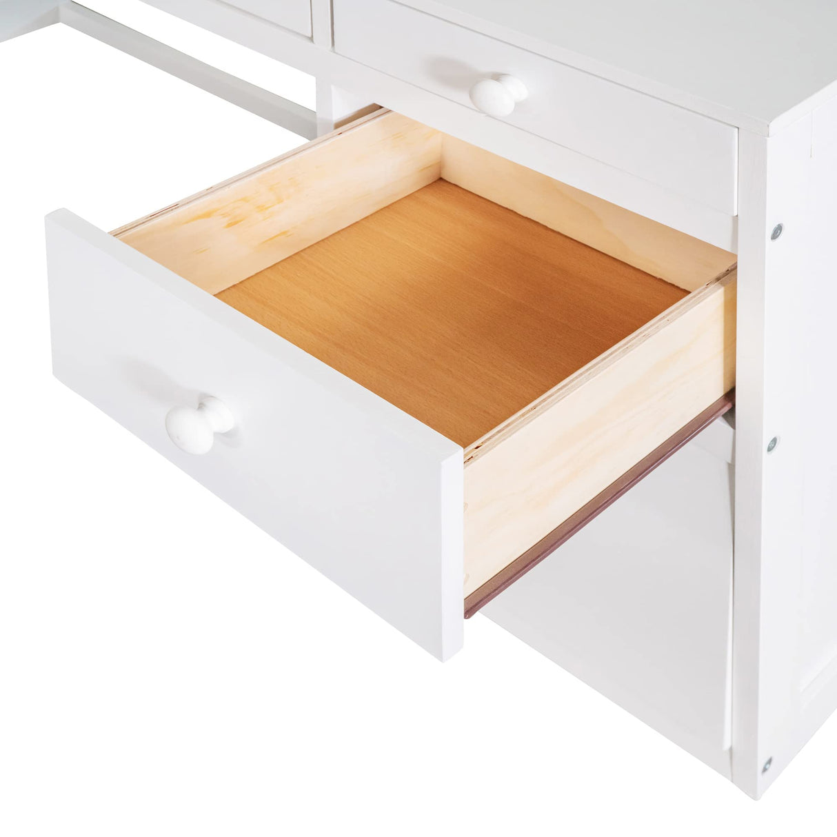 Polibi White Full Size Loft Bed with 5-Drawer Desk, Shelves, and Sturdy Ladder Polibi