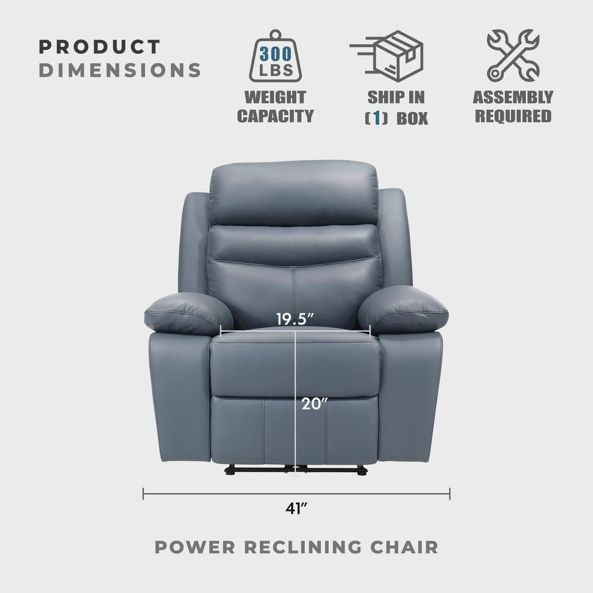 Lexicon Recliner Chair Living Room Leather Match Reclining Sofa Chair, Home Theater Seating, Wall Hugger Recliner, Power Recliner Sofa Chair for Living Room/Office/Apartment, Blue Lexicon
