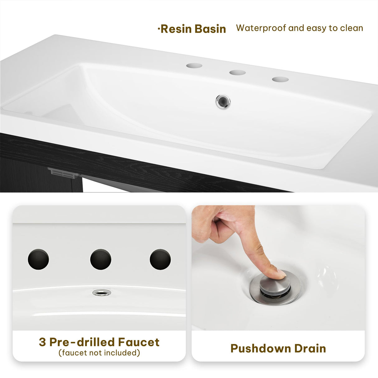 YITAHOME 36" Bathroom Vanity with Sink Set, Vintage Bathroom Cabinet Vanity with Resin Basin, Extra Large Storage with 2 Soft-Closing Doors & 3 Drawers, Black YITAHOME