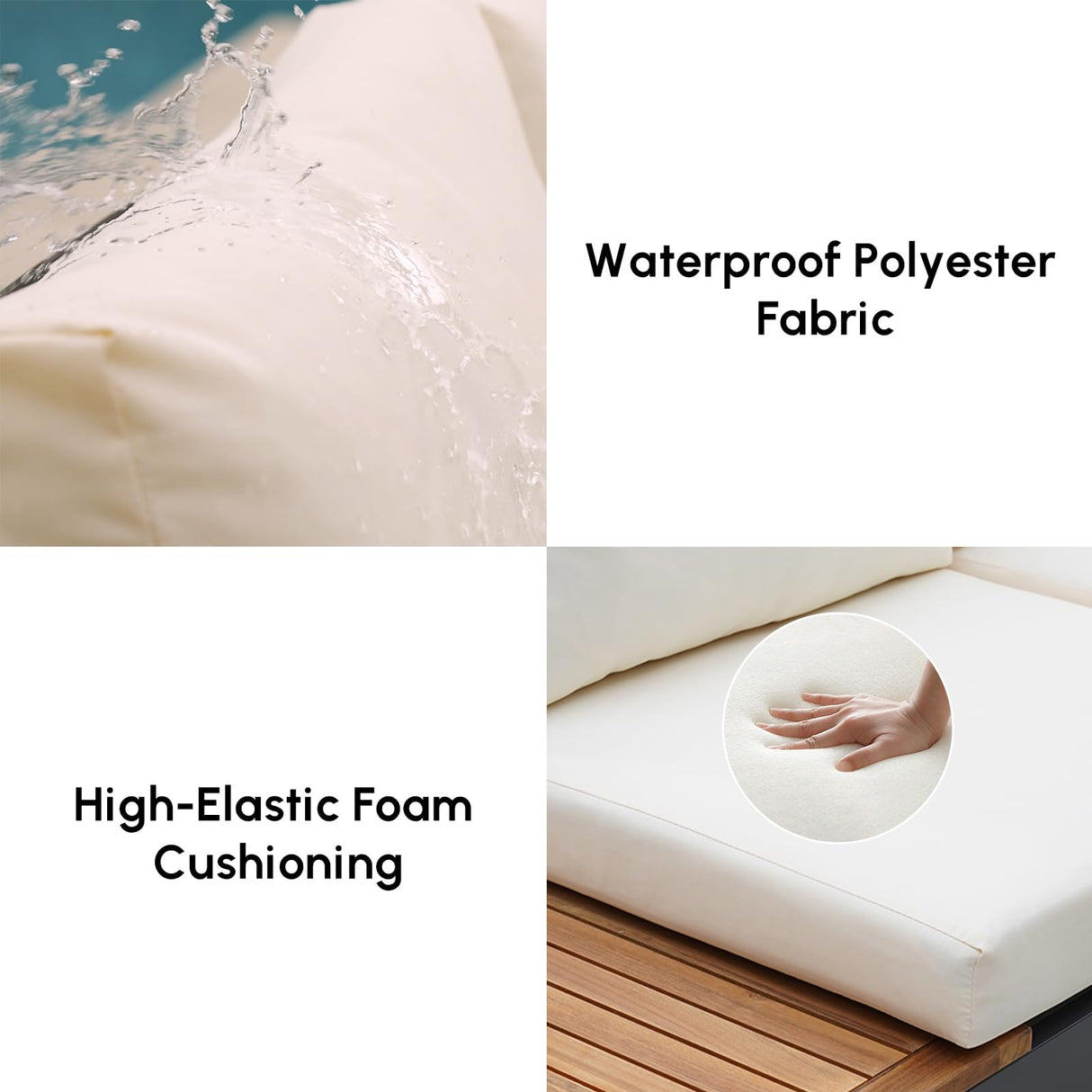 homary 6 Piece Aluminum & Teak Outdoor Sofa Set, Patio Sofa Seat L-Shaped Outdoor Sectional Sofa Set with Adjustable Backrests, Waterproof, Fade Resistant Cushions Ideal for Patios & Balconies,Beige homary