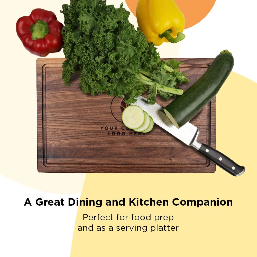 Center Logo-Personalized Wooden Cutting Board for Kitchen Juice Groove Natural Custom Engraved in USA, Corporate Restaurant Souvenir, Seminar PRINT SUPREMACY