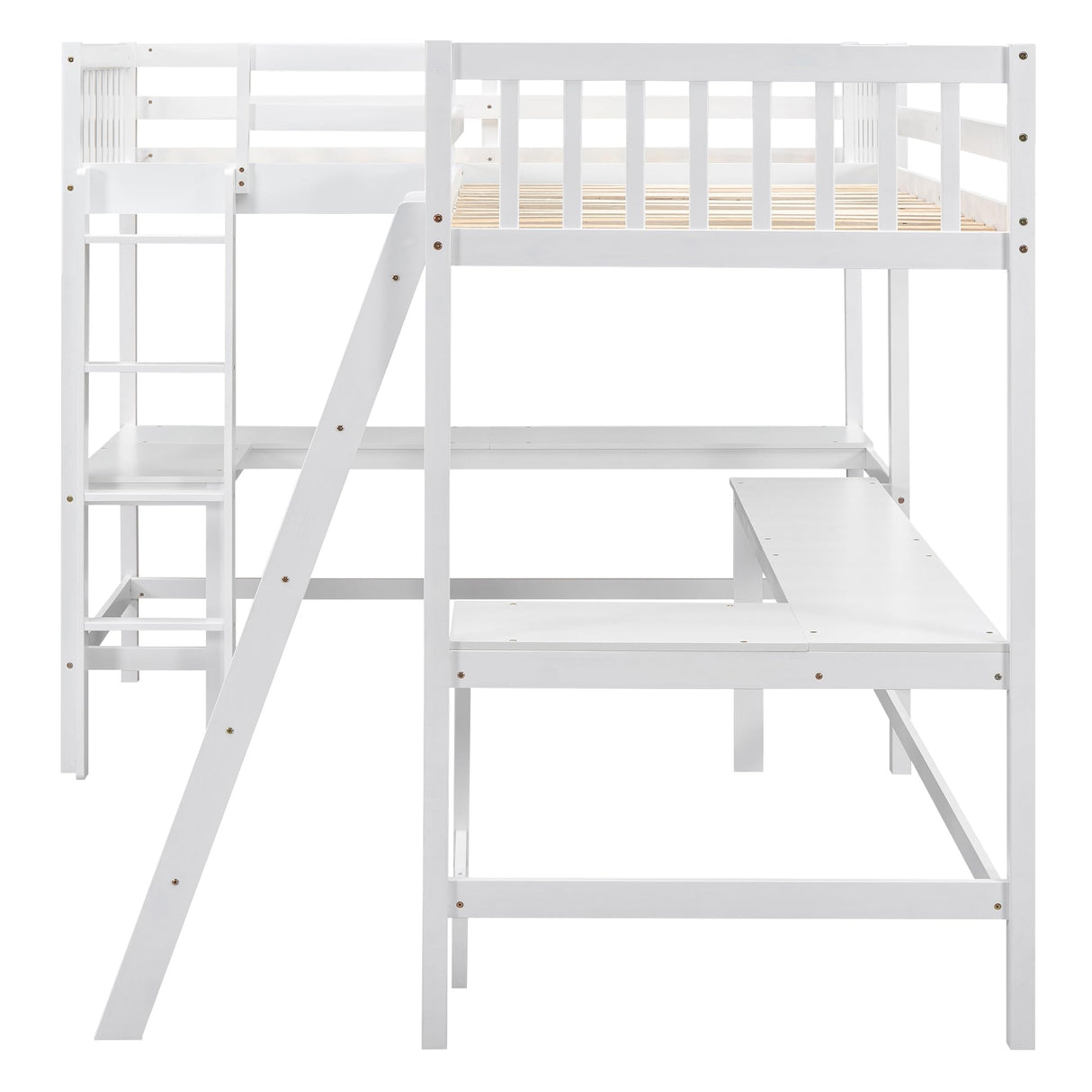 CITYLIGHT L-Shaped Loft Bed with 2 Built-in L-Shaped Desks,Wood Twin Size Loft Bed with Desk Underneath for Kids,Double Loft Beds with Guardrails and Ladders for Boys Girls Teens,White CITYLIGHT