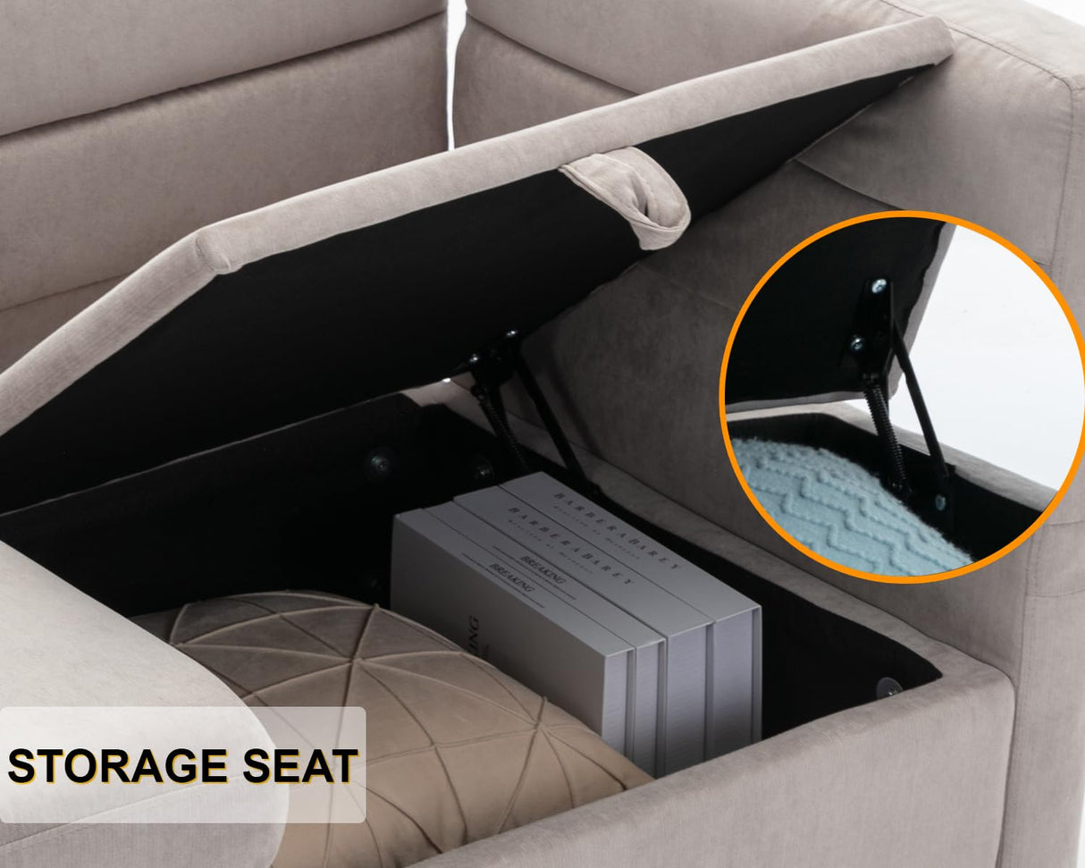 asunflower Loveseat Sofa with Storage Seat, Modular Sectional Sofa with Ottoman Small Couch for Small Spaces Convertible L Shaped 2 Seater Love Seats Couch for Bedroom, Home Office, Grey asunflower