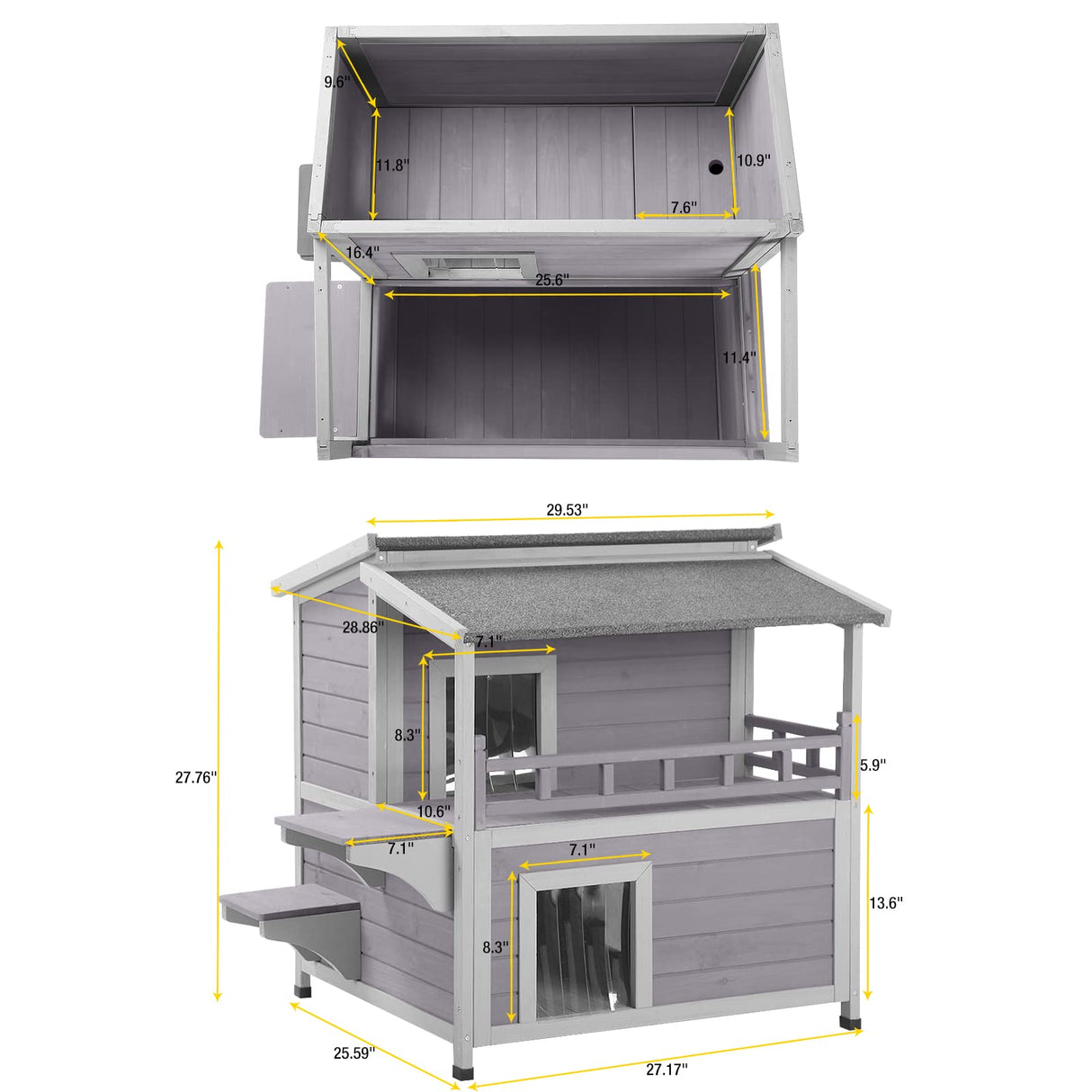 Aivituvin Outdoor Feral Cat House Wooden Kitty Shelter with Large Balcony,Escape Door,Waterproof Aivituvin