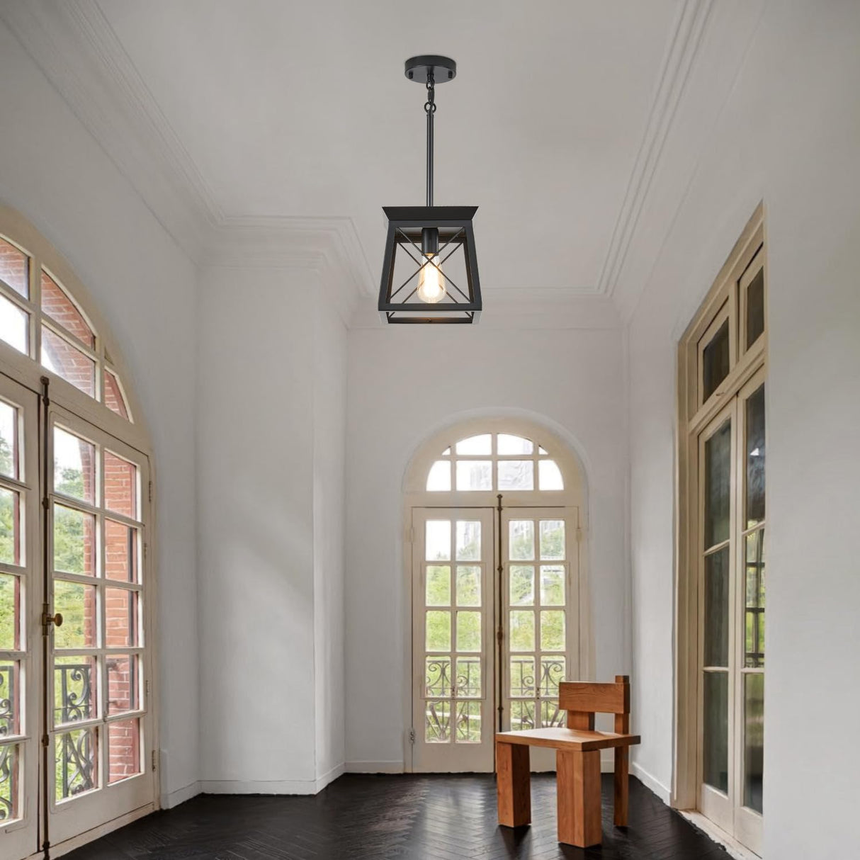 HuixuTe Black Farmhouse Pendant Lights, Industrial Kitchen Island Lighting, Rectangle Linear Cage Chandeliers for Kitchen, Dining Room Table HuixuTe