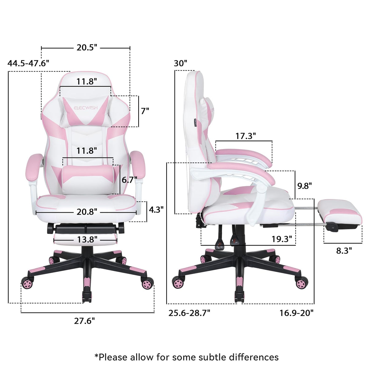 ELECWISH Pink Cute Kawaii Gaming Chair for Girl Ergonomic Desk Racing Office Adjustable High Back Game Swivel Leather Chair with Lumbar Support and Headrest, Pink ELECWISH