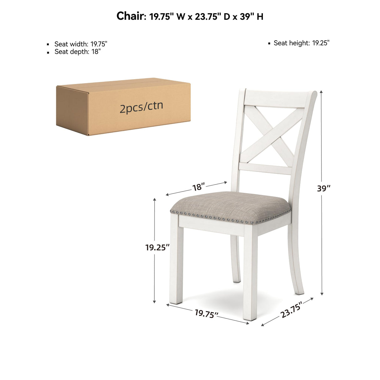 Signature Design by Ashley Robbinsdale Casual Upholstered Solid Wood Dining Chair with Nailhead Trim, Set of 2, White & Light Gray Signature Design by Ashley
