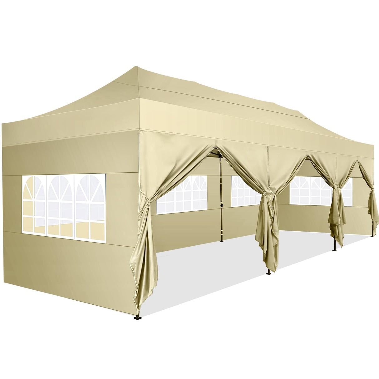 COBIZI 10x30 Pop Up Canopy with 8 Sidewall,Heavy Duty UPF 50+ All Season Wind Waterproof Commercial Outdoor Wedding Party Tents for Parties Canopy Gazebo with Roller Bag(10 x 30 ft Khaki) COBIZI